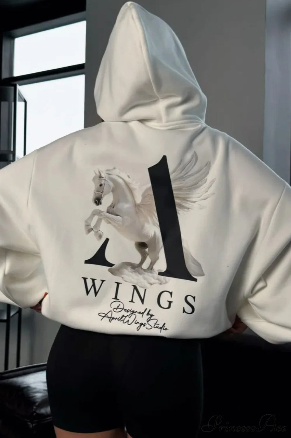 Oversized Slouchy Print Relaxed Hoodie White / S