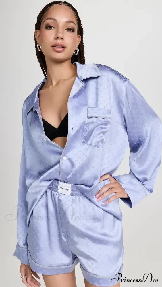 Pajama Boxer Shorts And Graceful Long Sleeve Shirt Set 30 Days / 0 Xs Purple