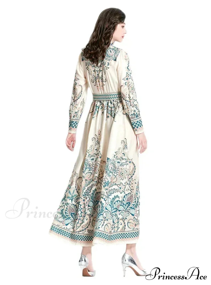 Palace Lantern Sleeve Printed Dress M / Yellow