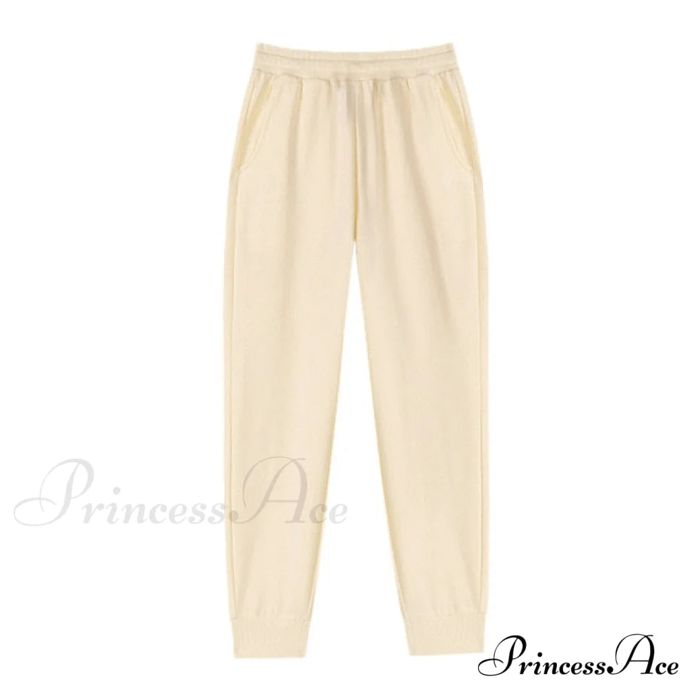 Pants Plus Fleece Casual Women Sweatshirt Couple Tracksuit Unisex Hoodies 2-Piece Size 1-Beige / S