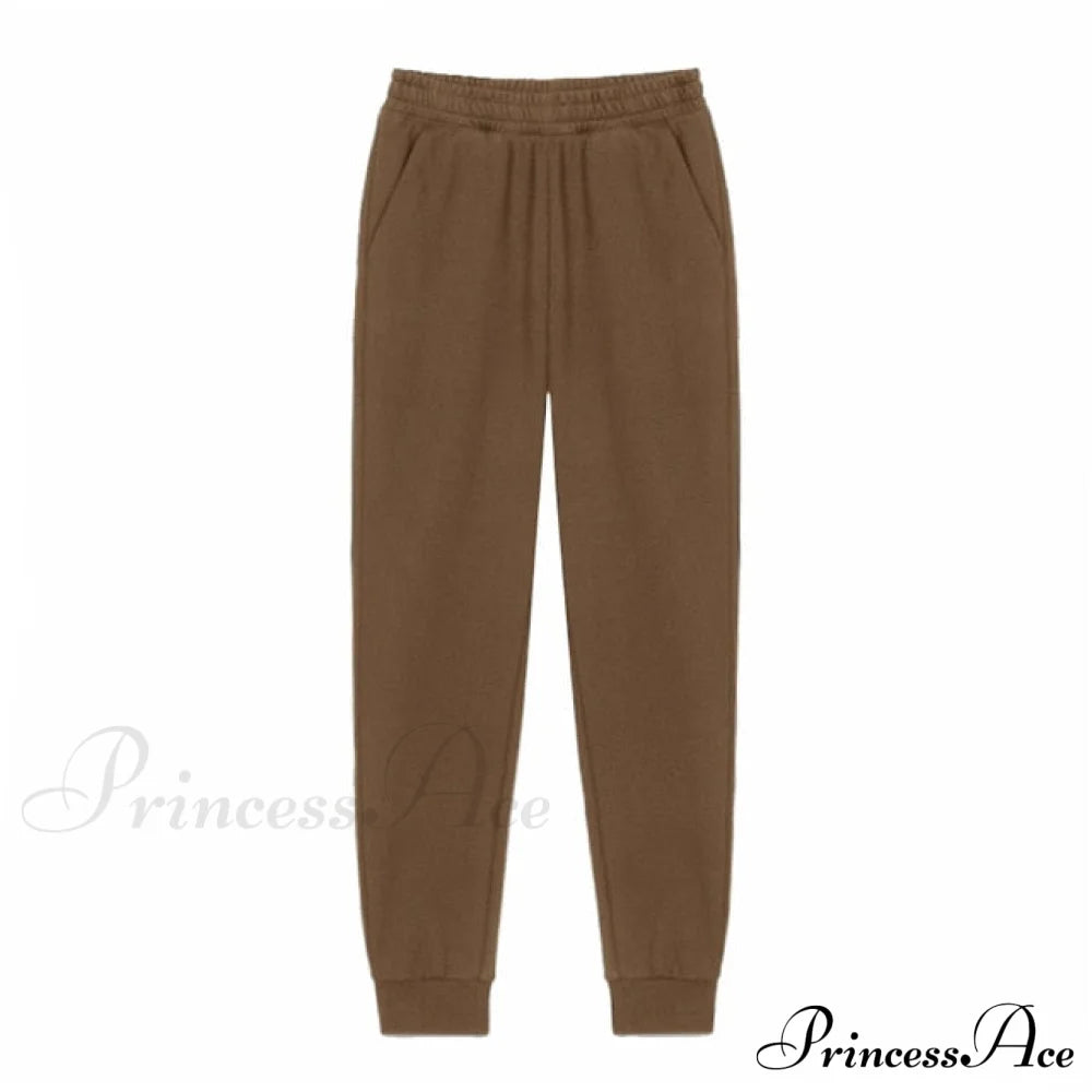 Pants Plus Fleece Casual Women Sweatshirt Couple Tracksuit Unisex Hoodies 2-Piece Size 1-Brown / S