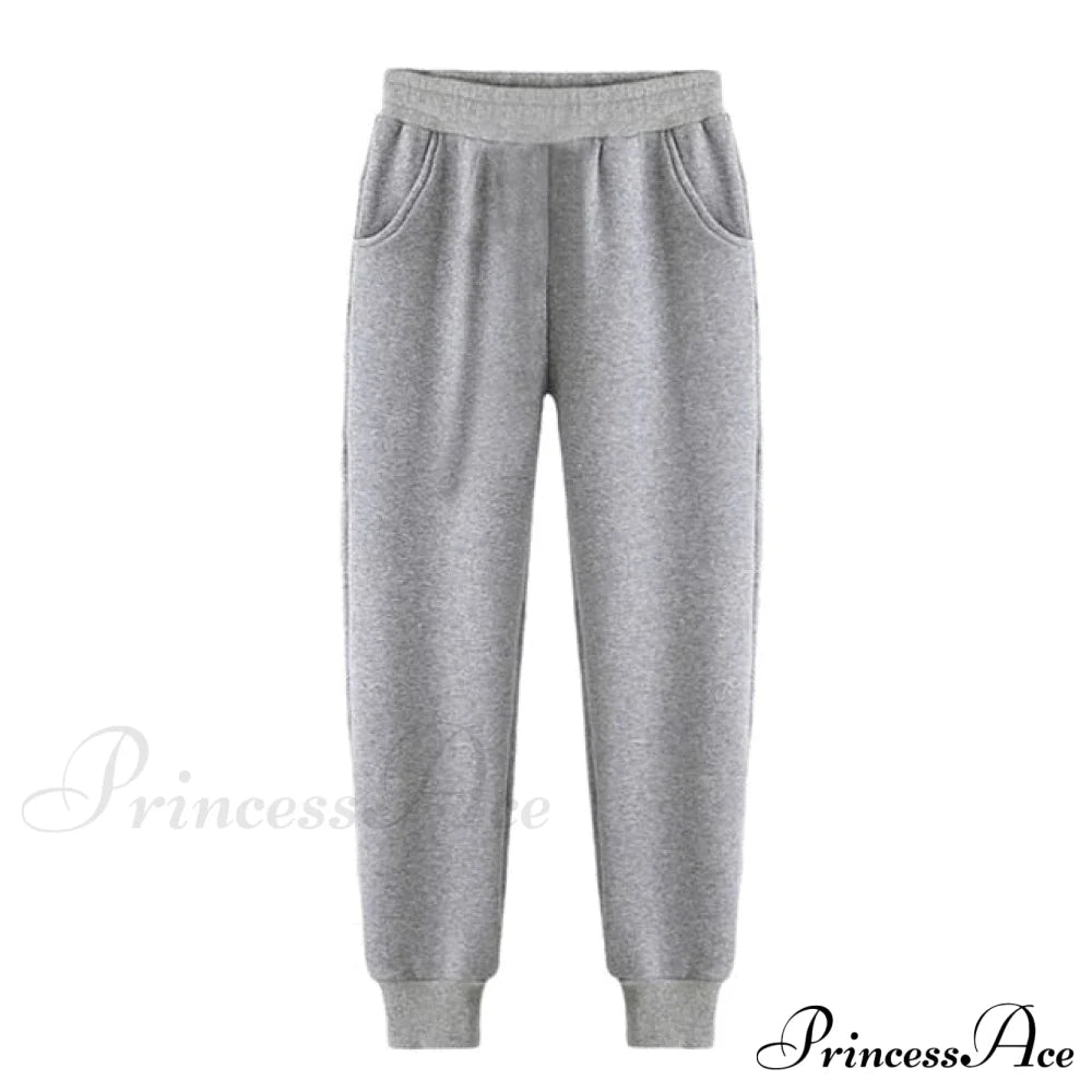 Pants Plus Fleece Casual Women Sweatshirt Couple Tracksuit Unisex Hoodies 2-Piece Size 1-Gray / S