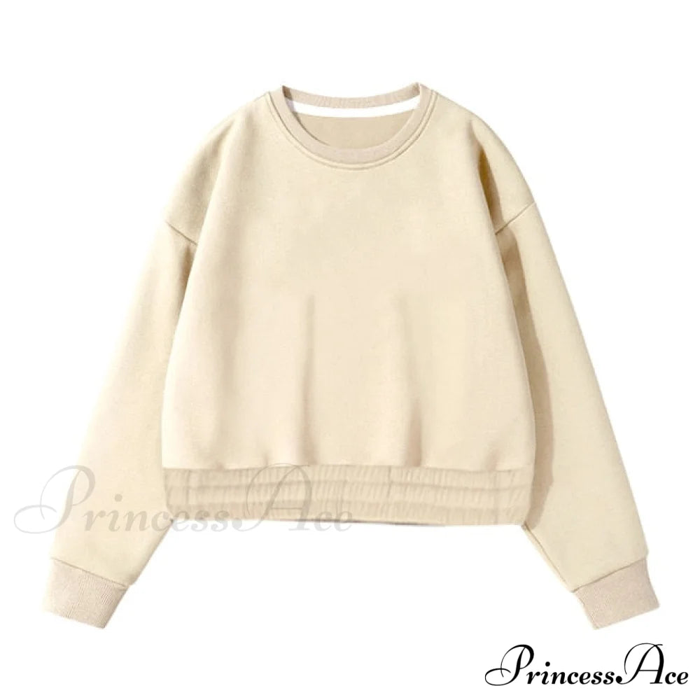 Pants Plus Fleece Casual Women Sweatshirt Couple Tracksuit Unisex Hoodies 2-Piece Size 2-Beige / L