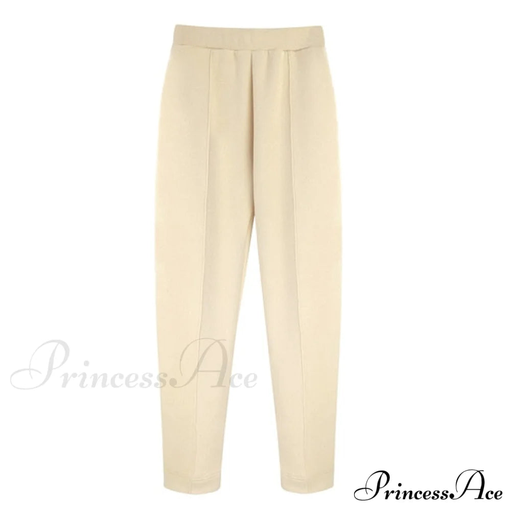 Pants Plus Fleece Casual Women Sweatshirt Couple Tracksuit Unisex Hoodies 2-Piece Size 2-Beige / S