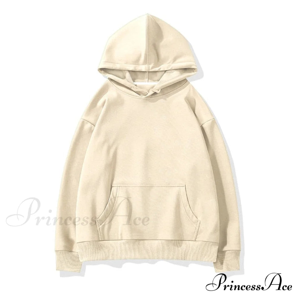 Pants Plus Fleece Casual Women Sweatshirt Couple Tracksuit Unisex Hoodies 2-Piece Size Hoodie-Beige