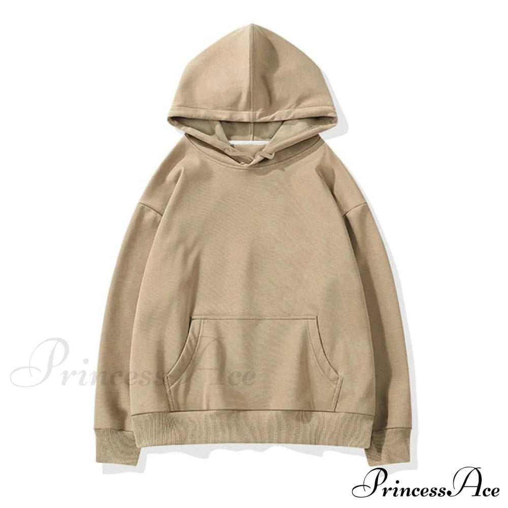 Pants Plus Fleece Casual Women Sweatshirt Couple Tracksuit Unisex Hoodies 2-Piece Size Hoodie-Khaki