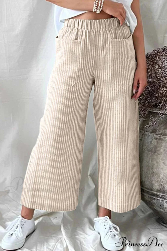 Pants Pocket Trouser Leg With Straight Stripes Khaki / S