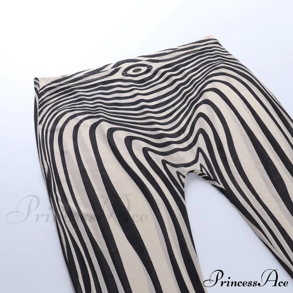 Pants Suit Sexy Costume Zebra Co-Ord Striped Tracksuit For Mesh + Set 2 T-Shirt Piece Long Autumn