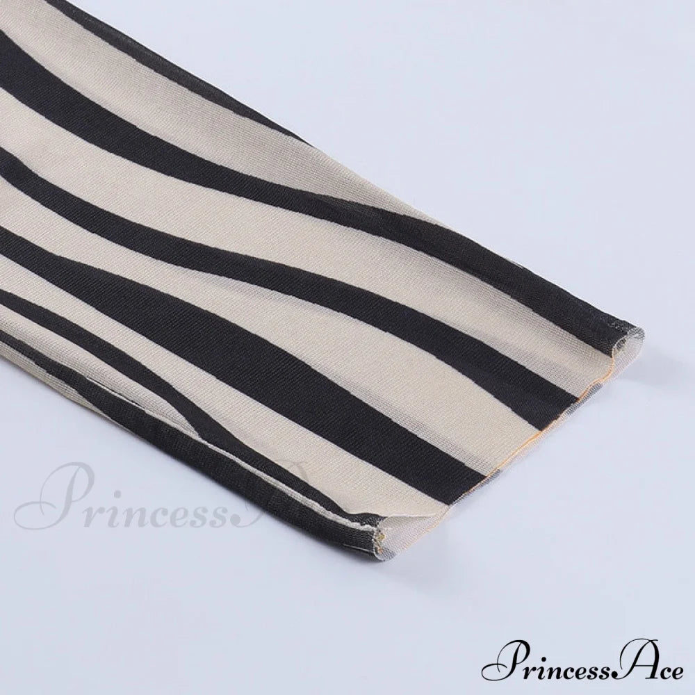 Pants Suit Sexy Costume Zebra Co-Ord Striped Tracksuit For Mesh + Set 2 T-Shirt Piece Long Autumn