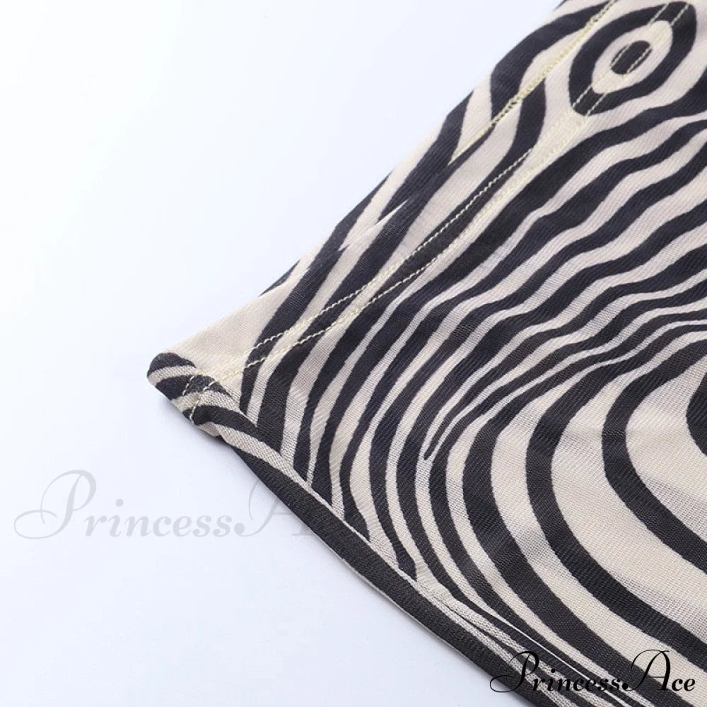 Pants Suit Sexy Costume Zebra Co-Ord Striped Tracksuit For Mesh + Set 2 T-Shirt Piece Long Autumn