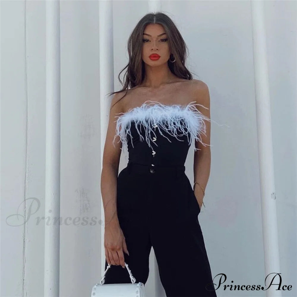 Party - Cami Corset Shoulder Feather Sleeveless Off Women’s Blouse Crop Tee Top Club Tank