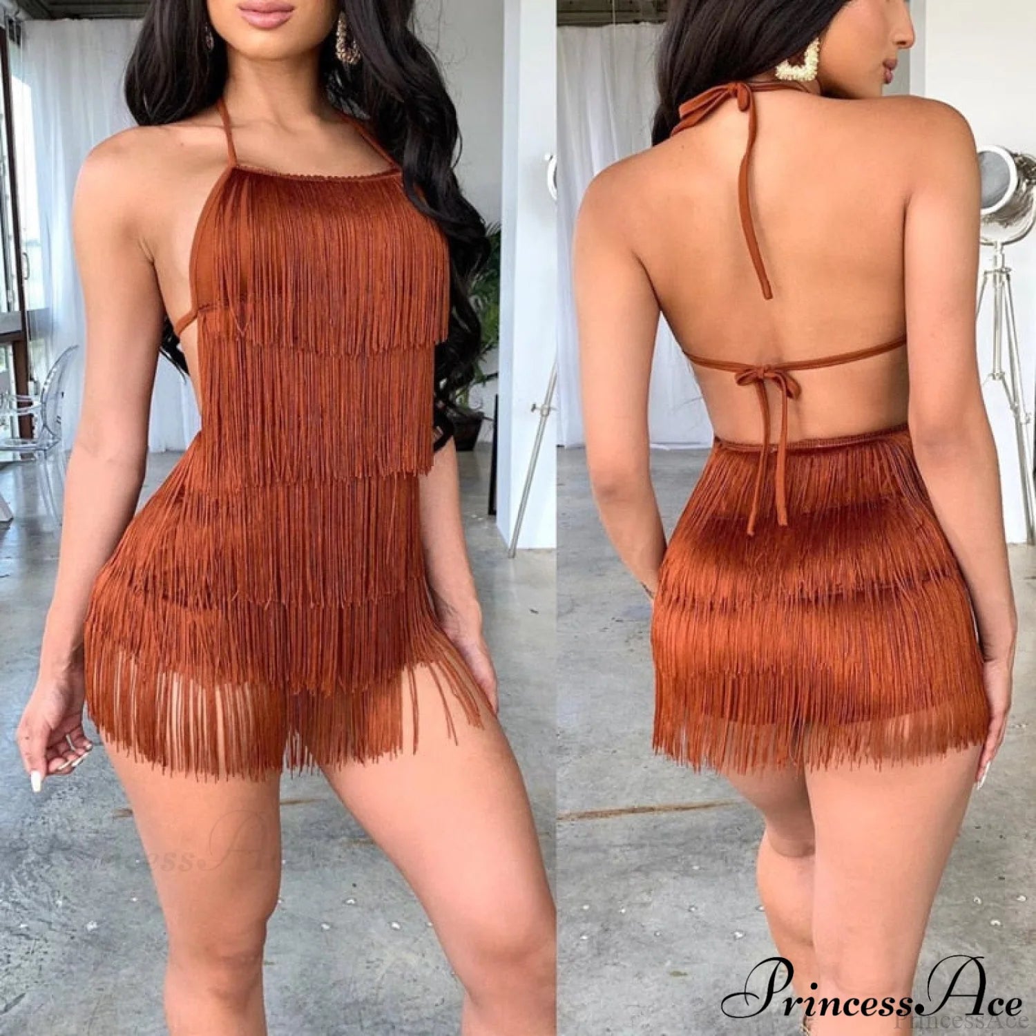 Party Fringe Bandage Halter Warm-Season Club Bodycon Tassel Gown Mini Casual 2024 Backless Vestidos