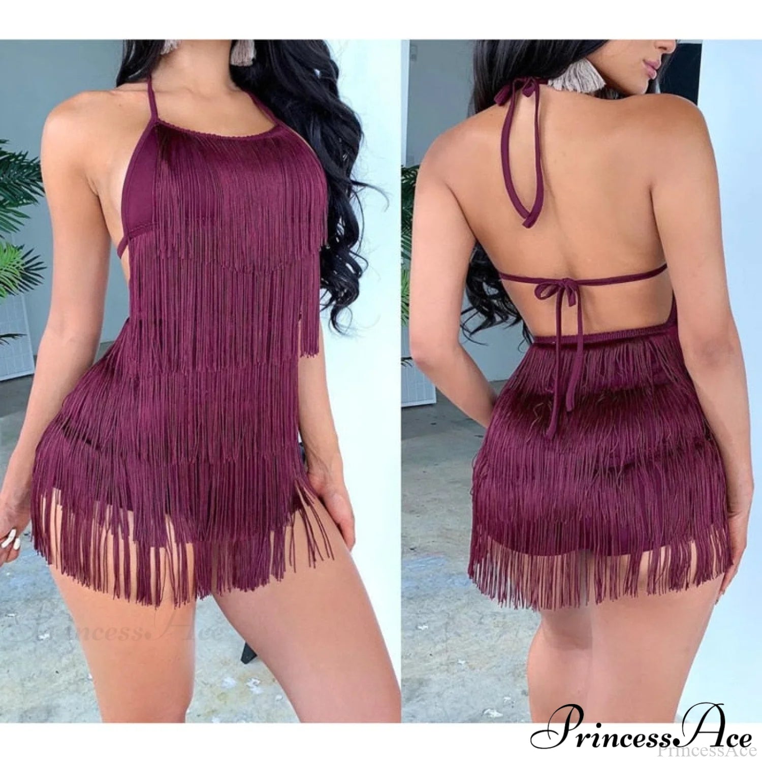 Party Fringe Bandage Halter Warm-Season Club Bodycon Tassel Gown Mini Casual 2024 Backless Vestidos