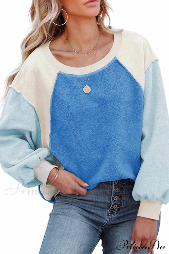 Patchwork Fleece Long Sleeve Sweatshirt Blue / S Sweatshirts