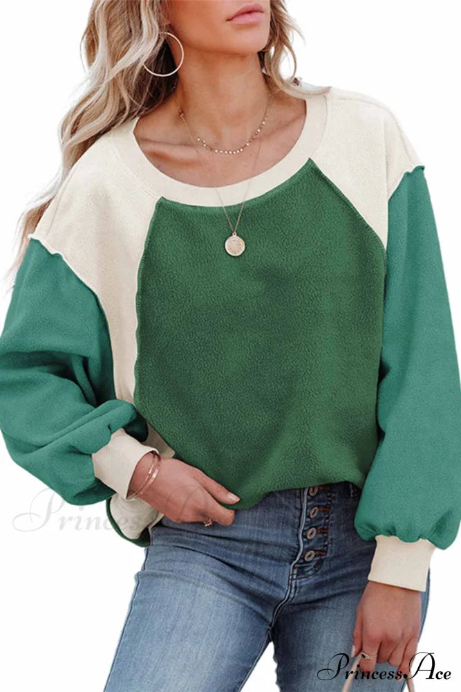 Patchwork Fleece Long Sleeve Sweatshirt Green / S Sweatshirts