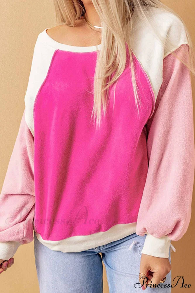 Patchwork Fleece Long Sleeve Sweatshirt Rose / L Sweatshirts
