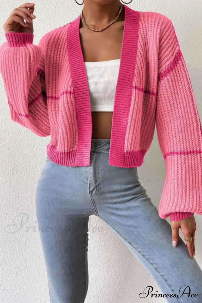 Patchwork Knit Long Sleeve Open-Front Cardigan Cardigans