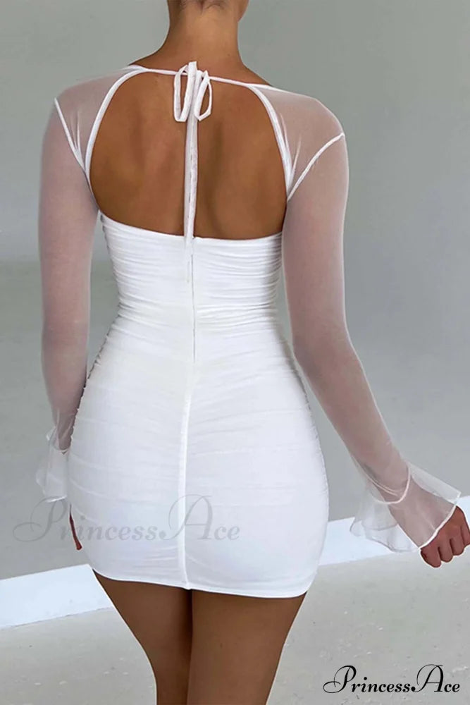 Patchwork Long Sleeve Mini Dress White / L Dresses