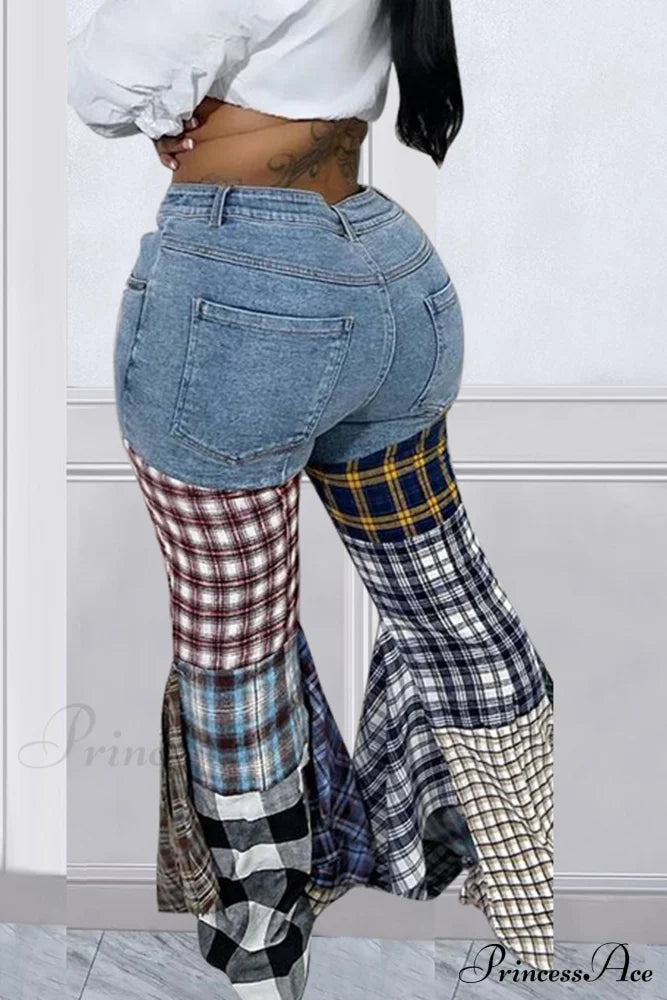Patchwork Mid-Waisted Flares Jeans Pants