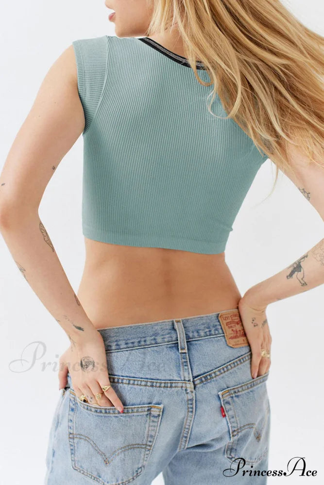 Patchwork Neck U Solid T-Shirt Tops/Tees & T-Shirts