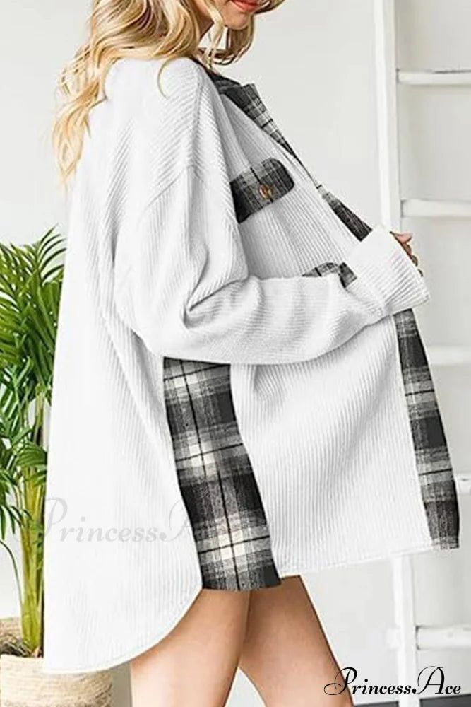 Patchwork Plaid Blouse With Irregular Hem White / Xl Blouses