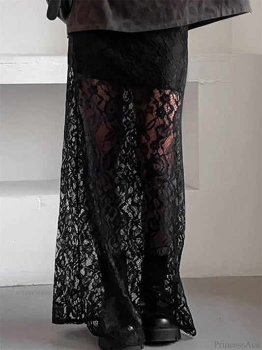 Patchwork See-Through Maxi Skirt Black / S skirts-250223
