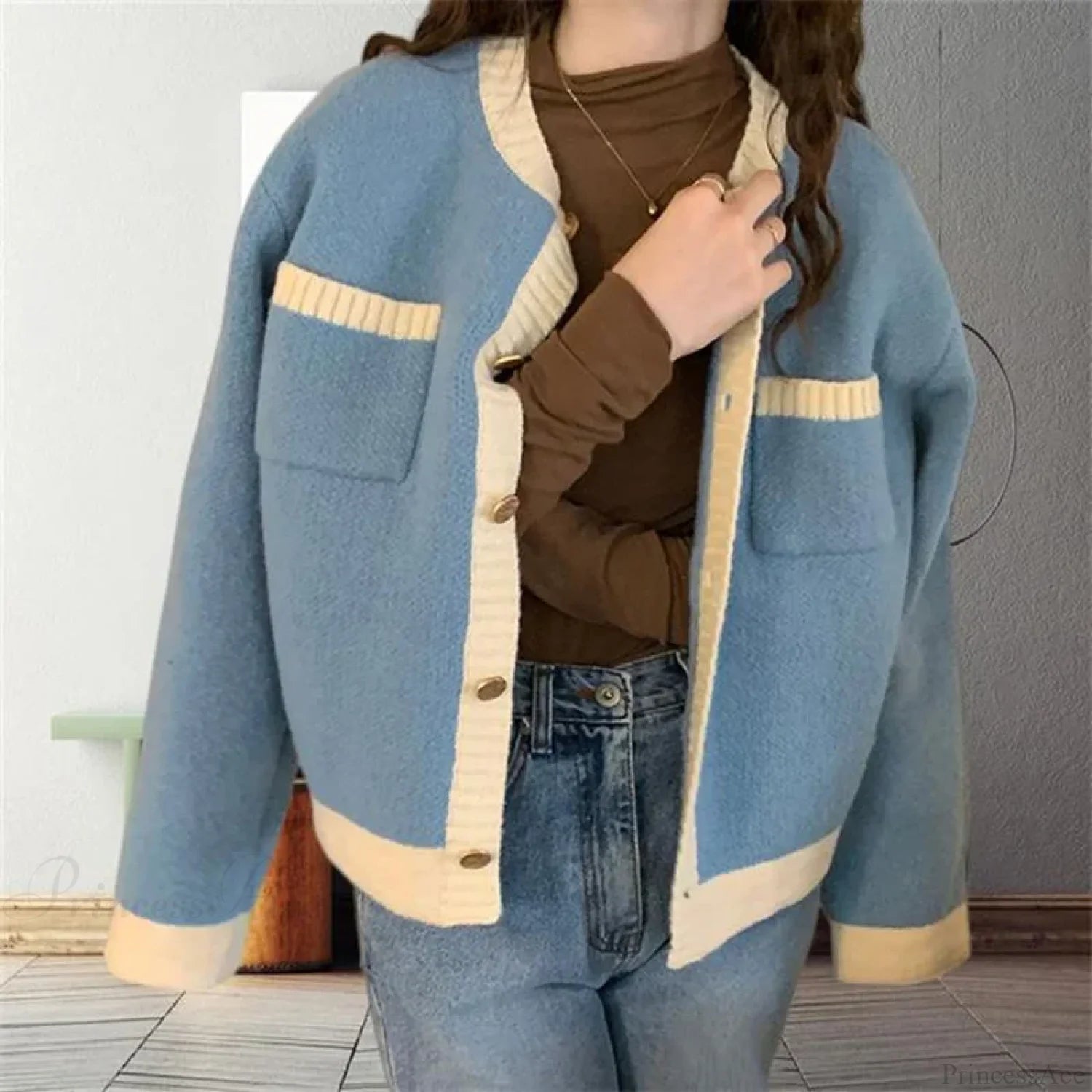 Patchwork Single Breasted Knit Long Sleeve Cardigan cardiagn-250126