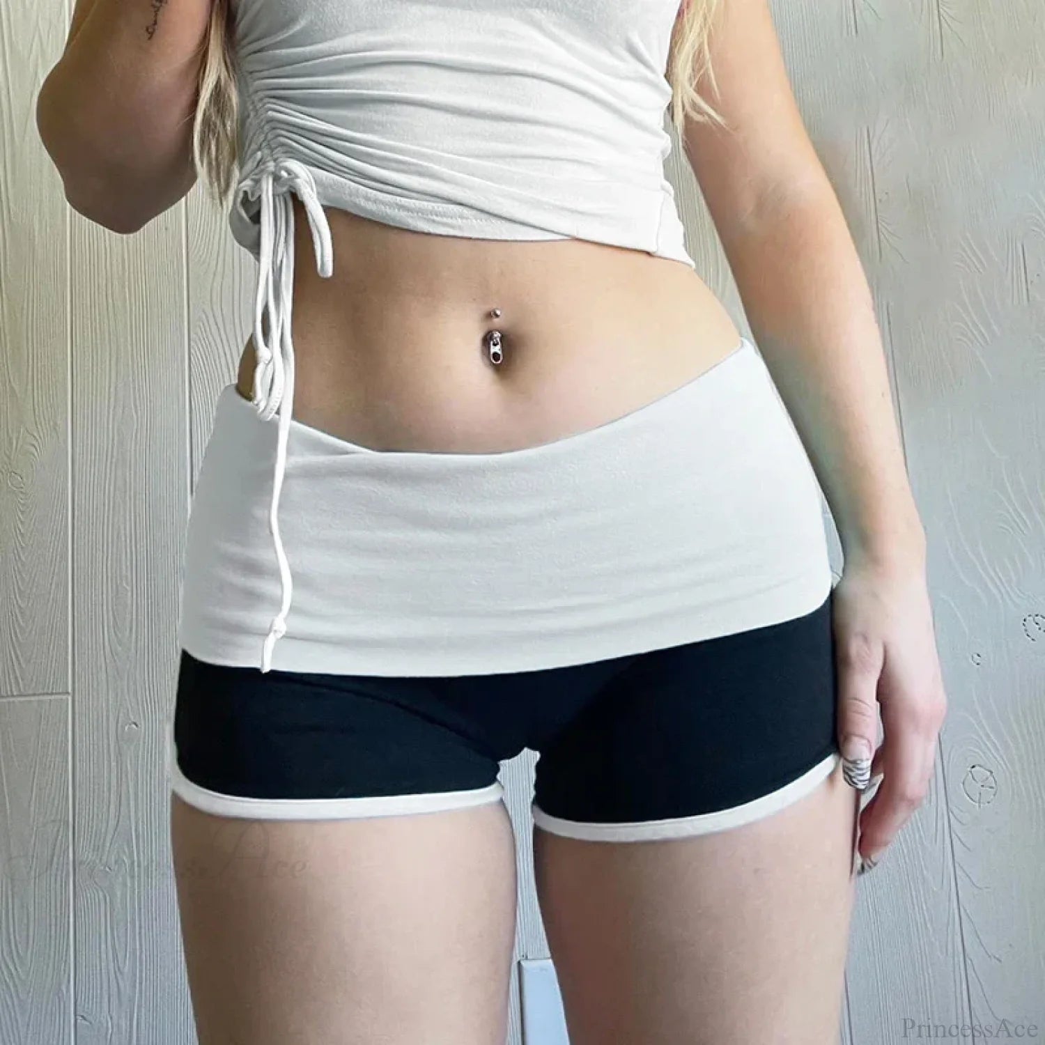 Patchwork Slim Low-Waist Short short-250223