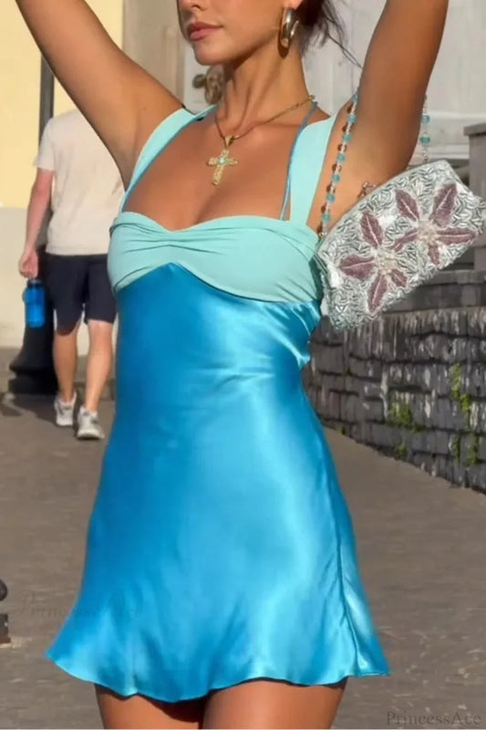 Patchwork Strapless Lace-Up Mini Dress minidress-250223