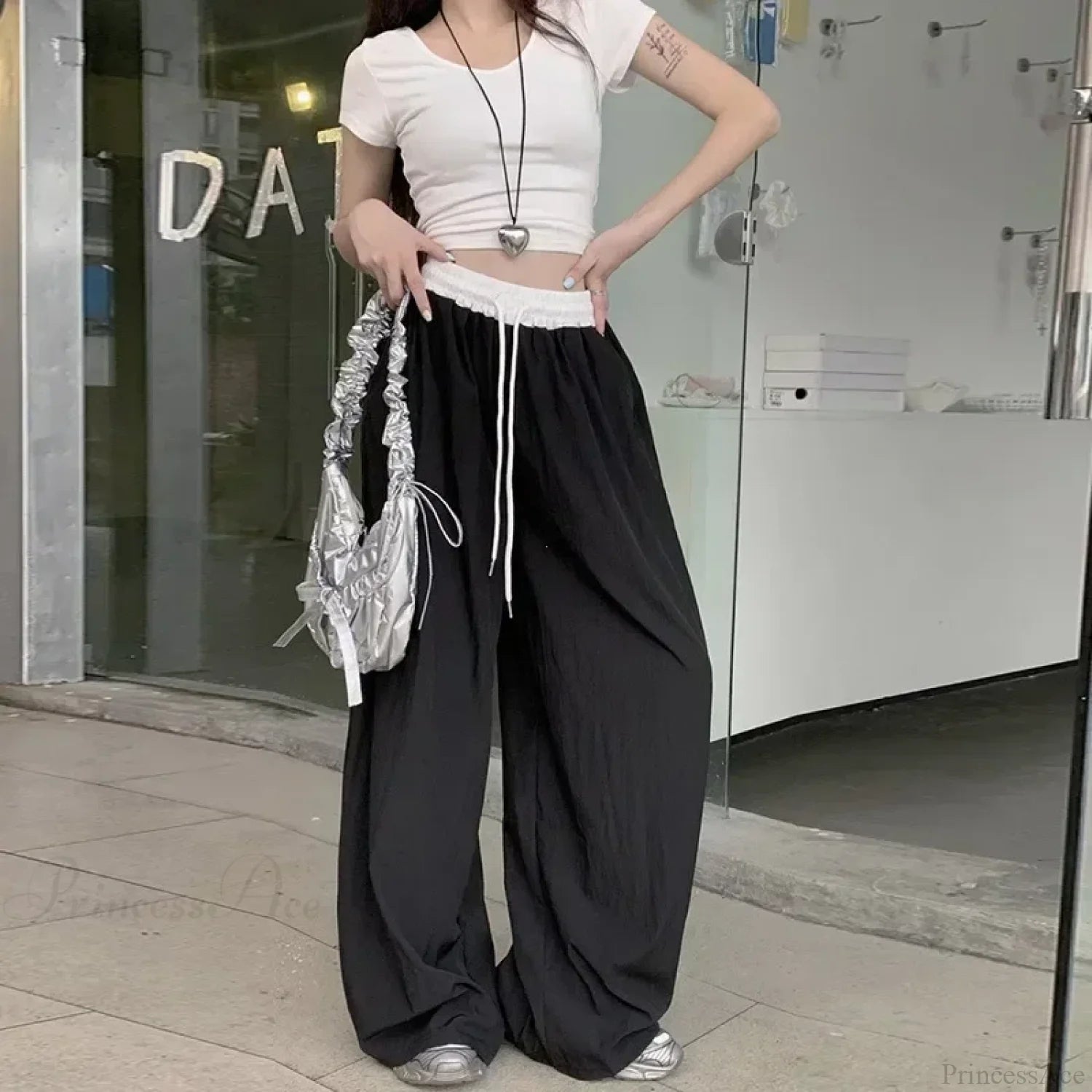 Patchwork Wide Leg Casual Drape Straight Pant pant-250223
