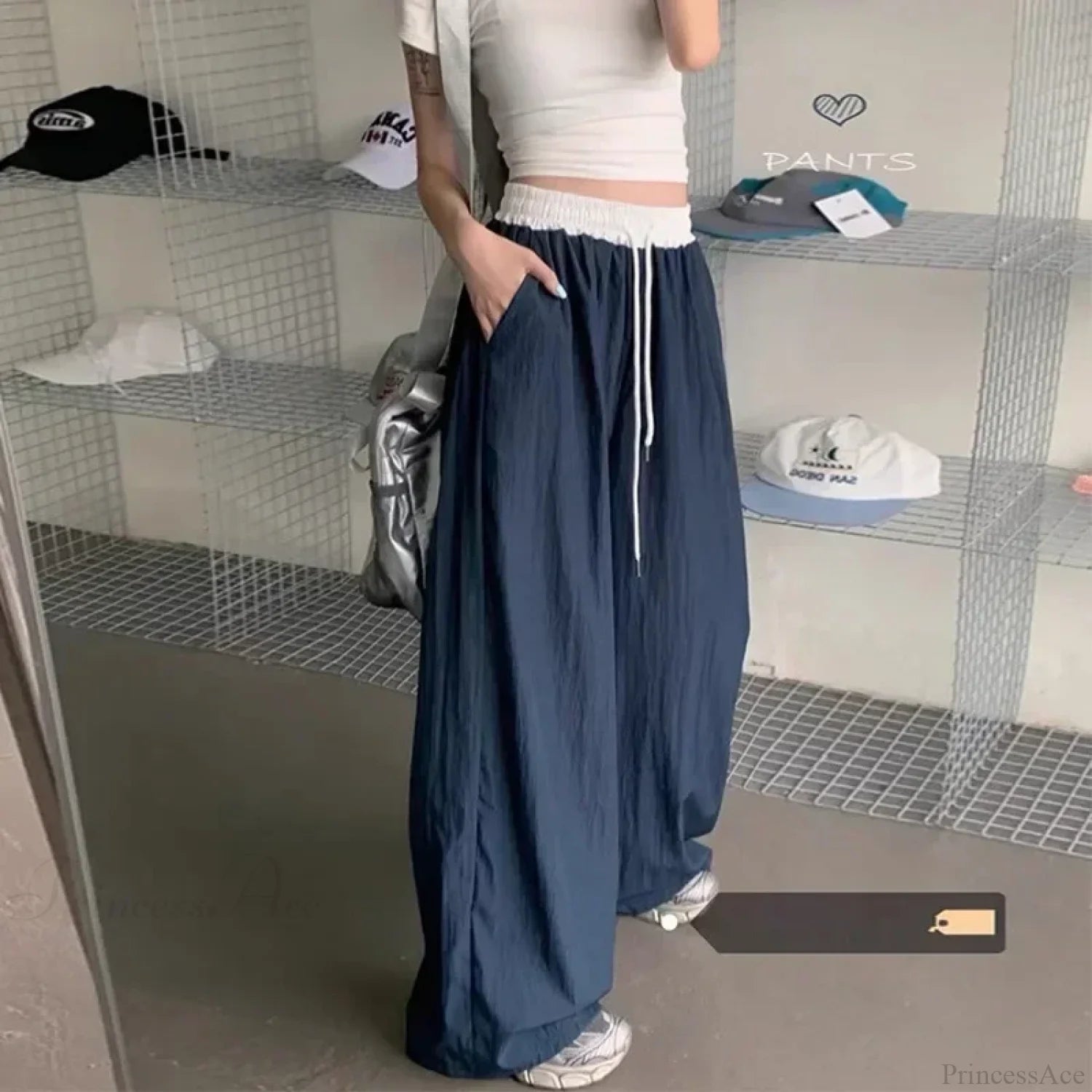 Patchwork Wide Leg Casual Drape Straight Pant DarkBlue / S pant-250223
