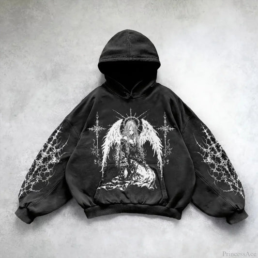 Pattern Printing Casual Hoodie black 4 / M