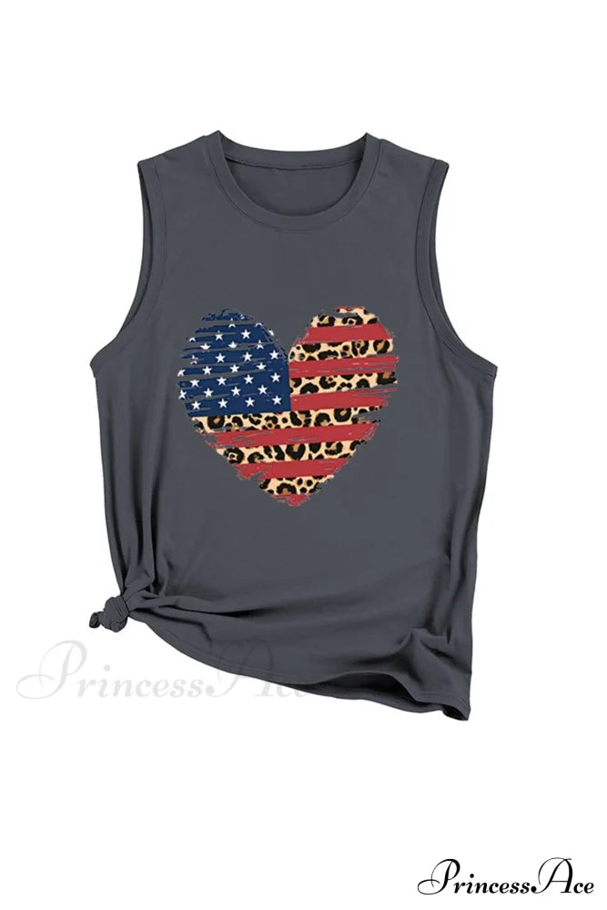 Peach Heart Flag Sleeveless T-Shirt Dark Gray / S Tees