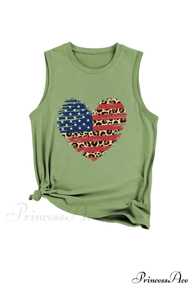 Peach Heart Flag Sleeveless T-Shirt Olive Green / S Tees