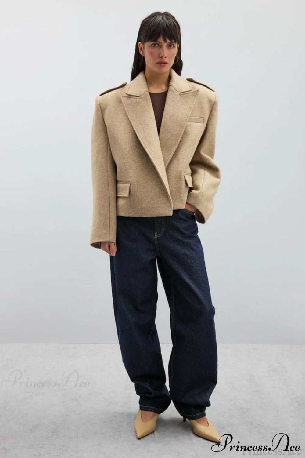 Peak Lapel Blazer Style Wool Loose Coat