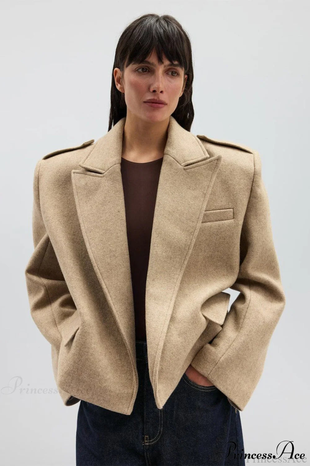 Peak Lapel Blazer Style Wool Loose Coat