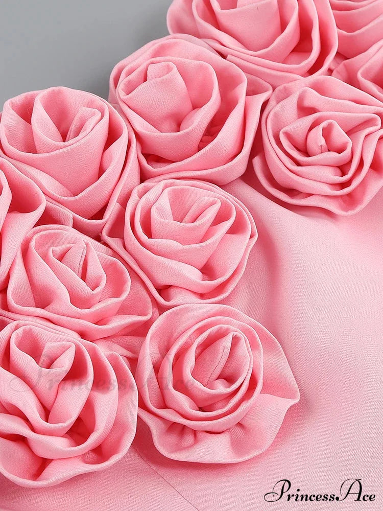 Pink 3D Flowers Charming Sleeveless Mini Dress