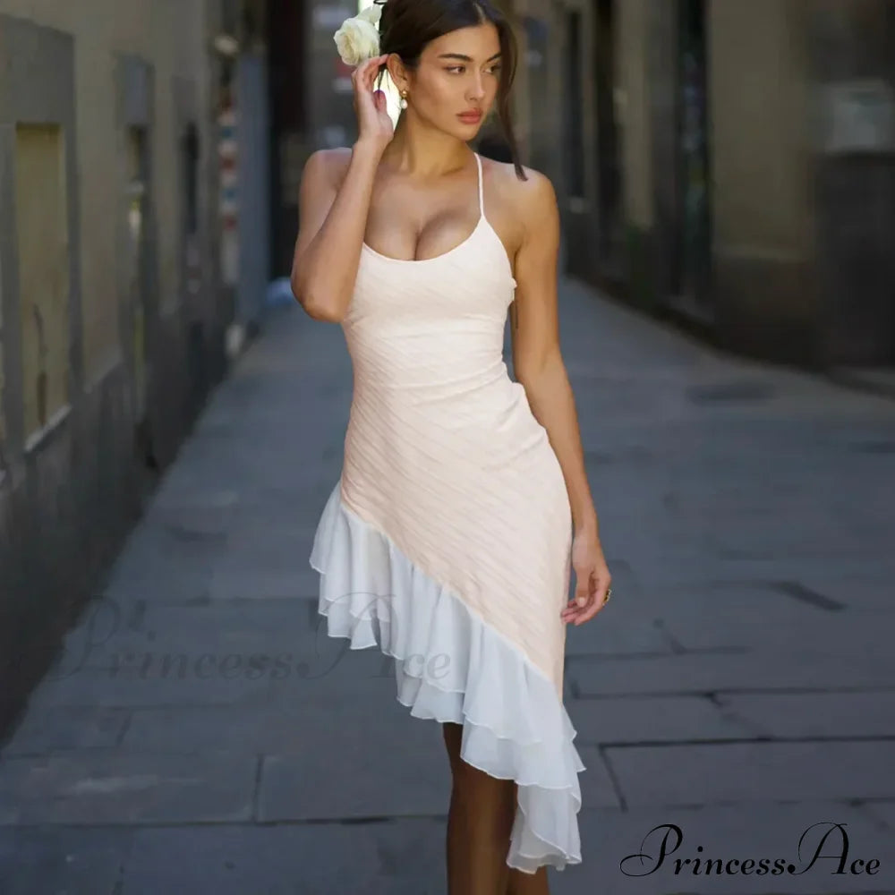 Pink Asymmetric Frill Charming Trim Cami Mini Dress