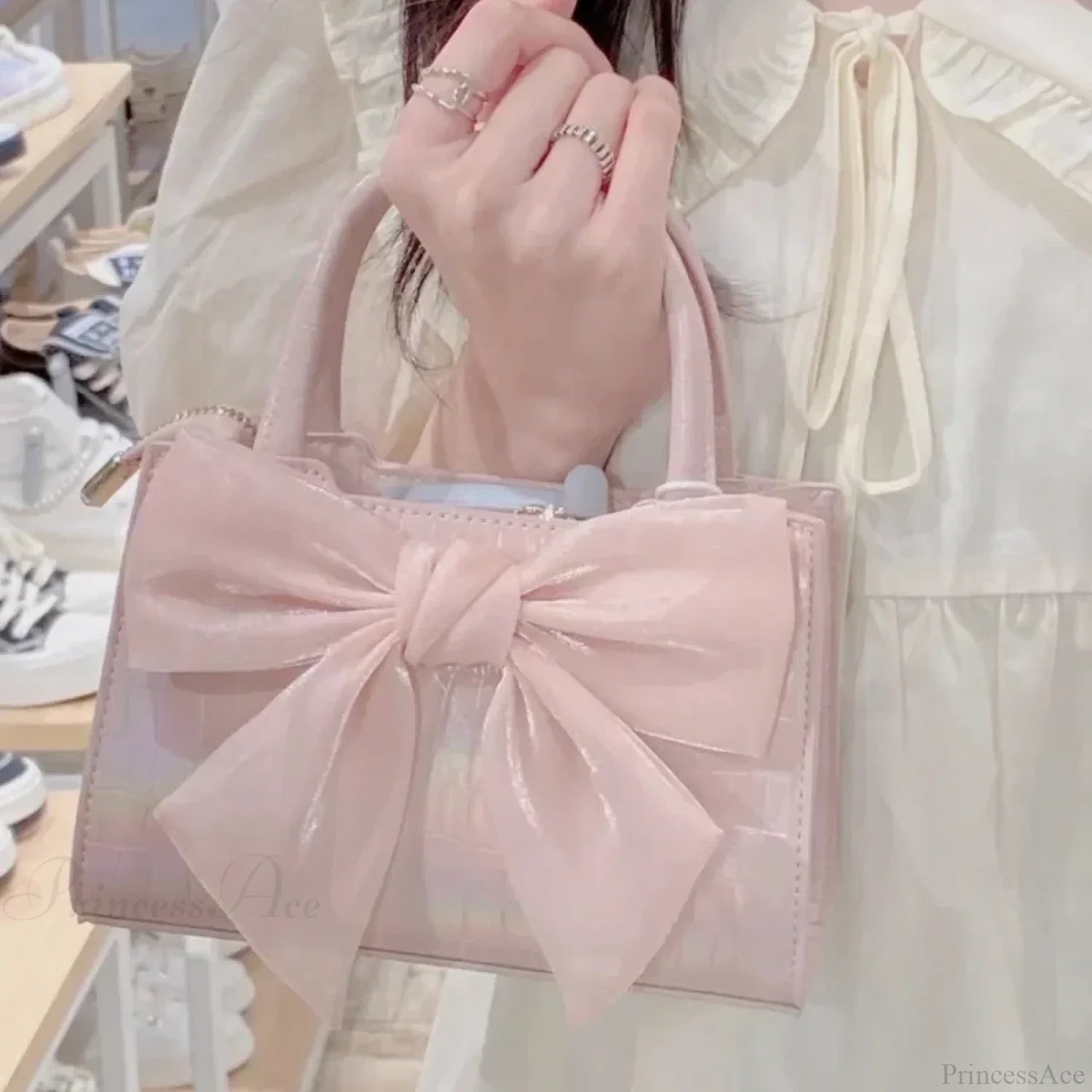 Pink Bowknot Small Square Crossbody Handbag handbag-250126