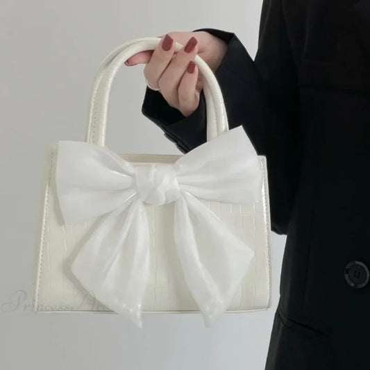 Pink Bowknot Small Square Crossbody Handbag White handbag-250126