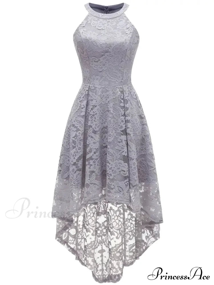 Pink Lace High Low Dipped Hem Party Dress With Halter Xs / Purple Lace Pink High Low Dress