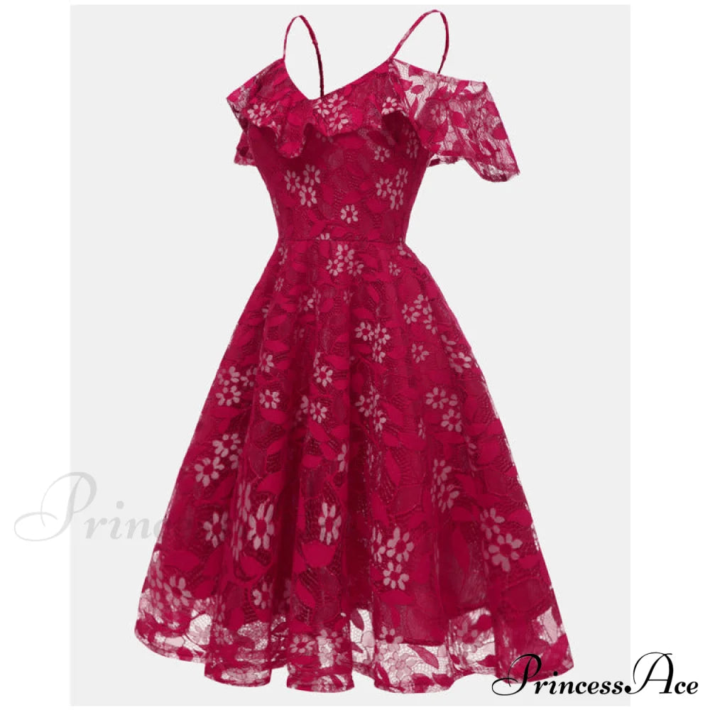 Pink Lace Overlay Cold Shoulder Dress M / Burgundy Short Mini Lace Dress
