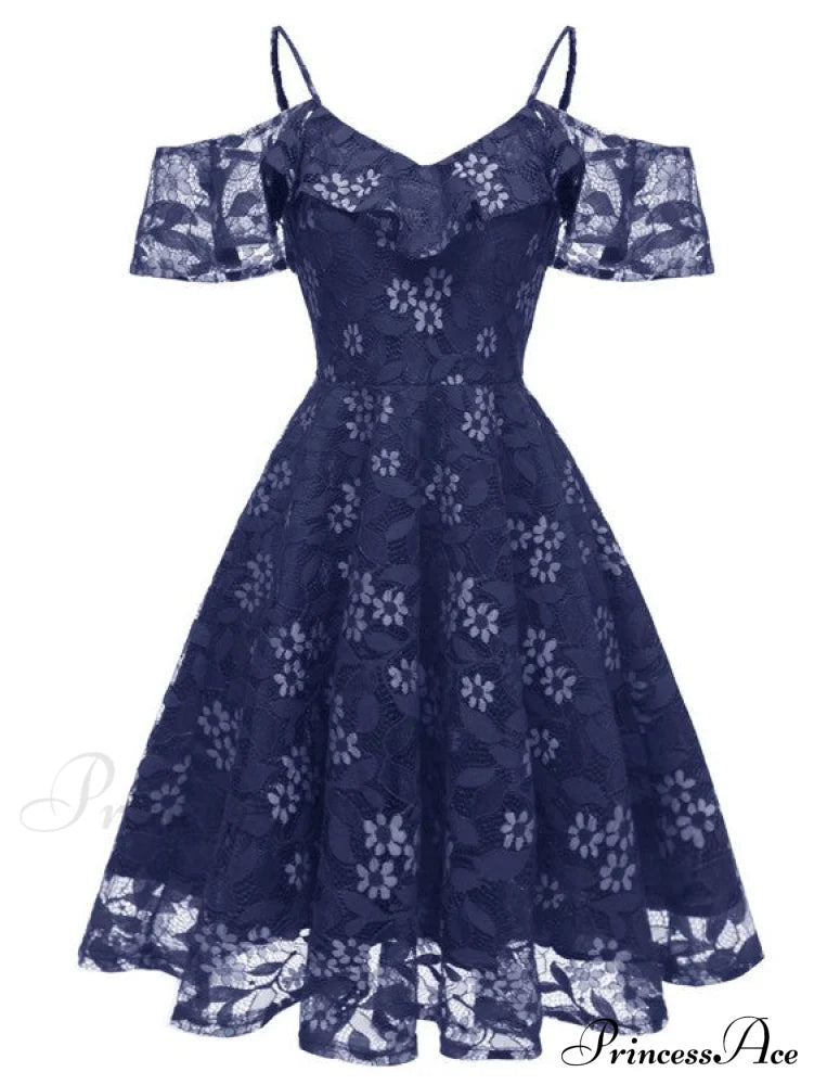 Pink Lace Overlay Cold Shoulder Dress S / Short Mini Lace Dress