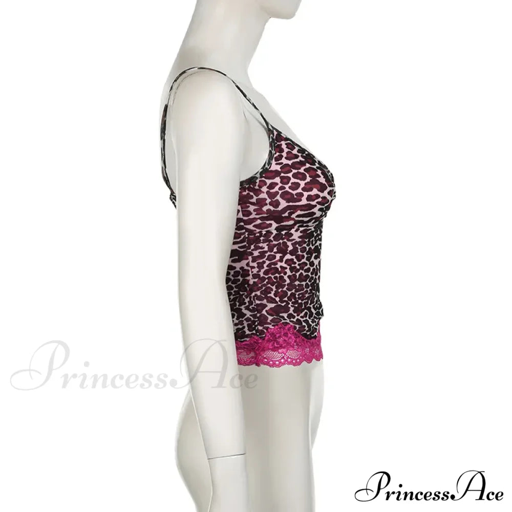 Pink Leopard Print Charming Sheer Cami Top