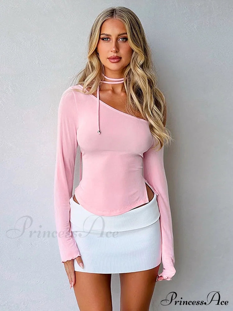 Pink Long Sleeve Strap Tie Around Top Free From Label
