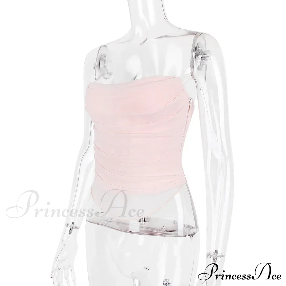 Pink Mesh Stylish Tube Corset Top