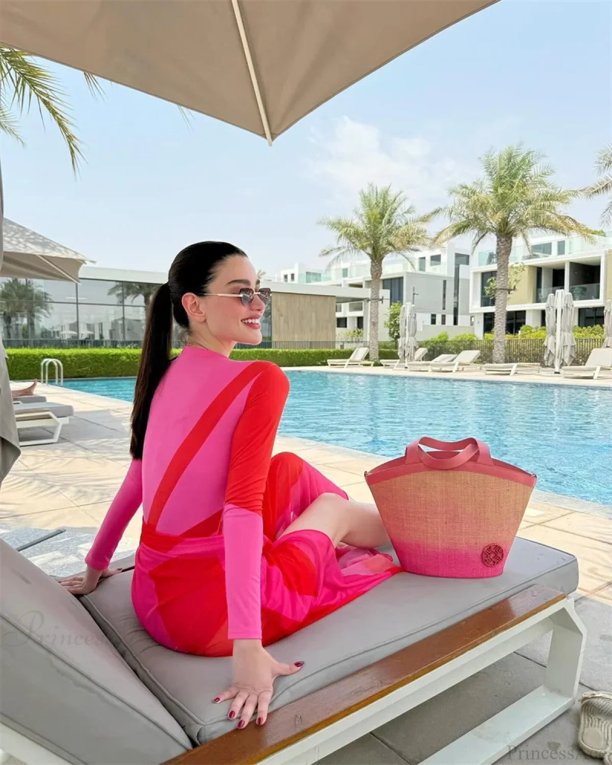 Pink Patchwork Zipper One Piece Swimsuit onepiece-250223