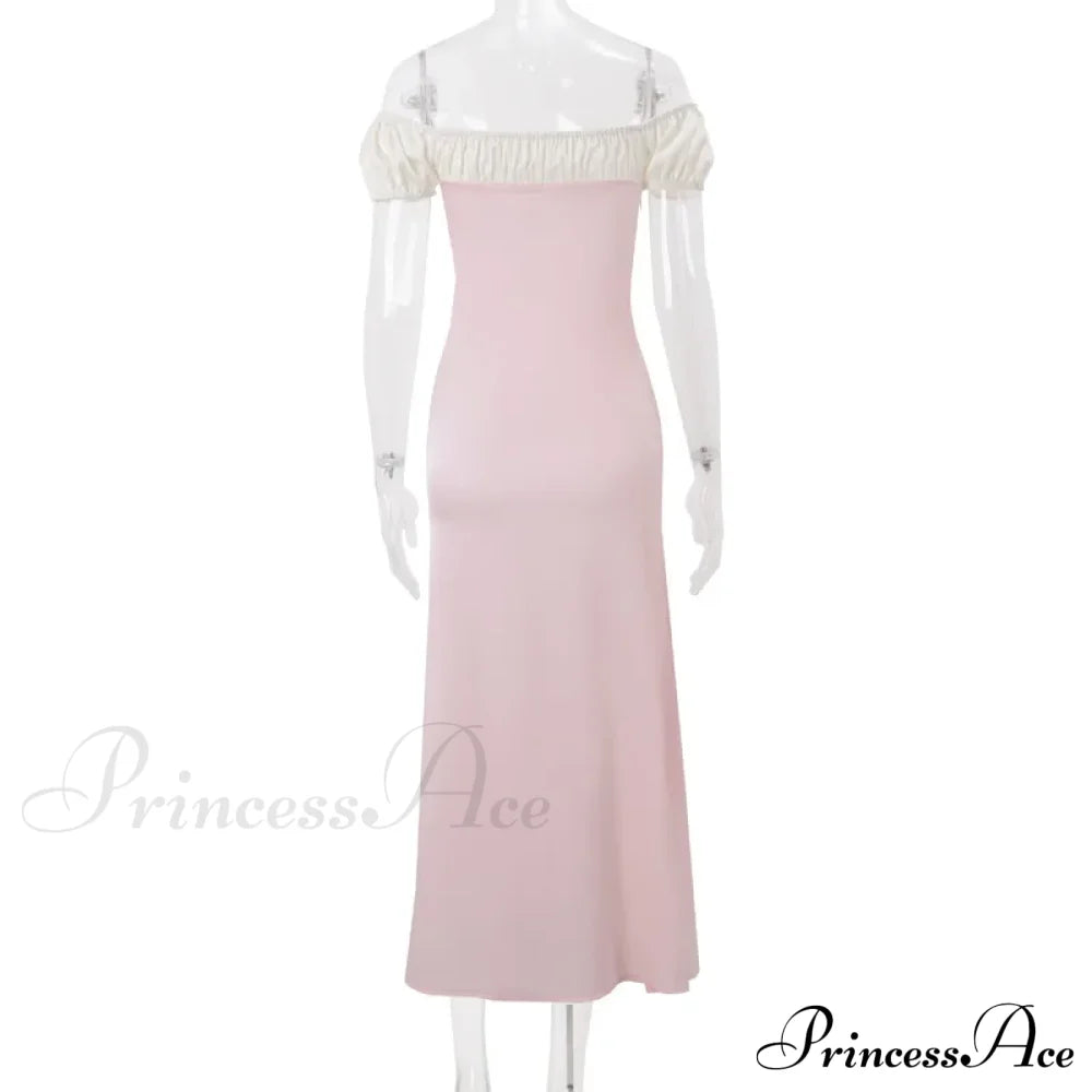 Pink Satin Ruched Charming Contrast Sleeve Dress