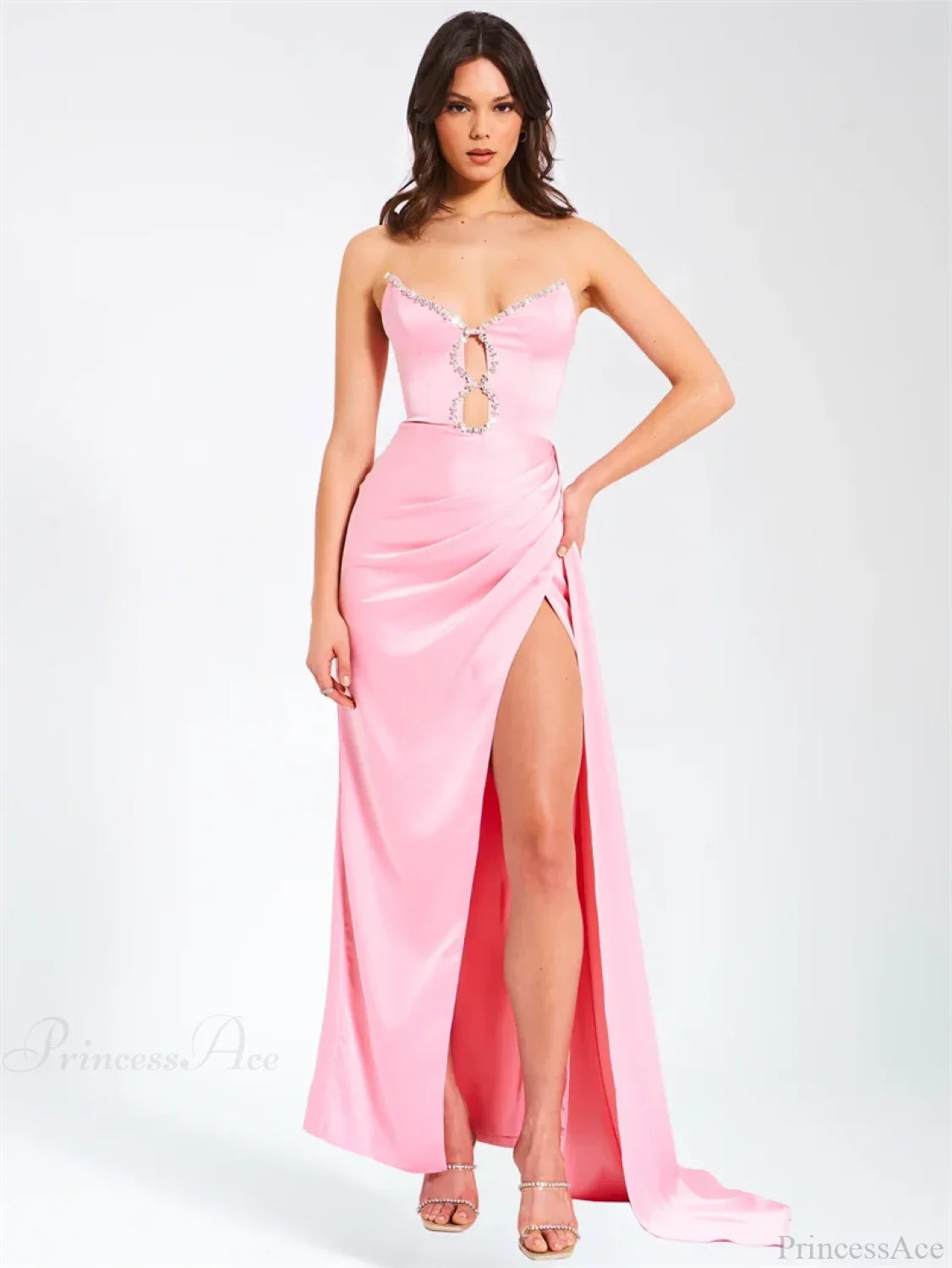 Pink Satin Strapless Party Dress / Xs Partydress-241208