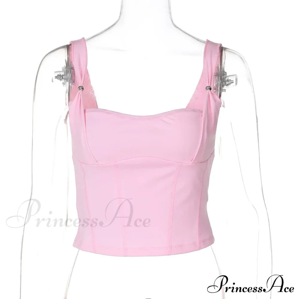 Pink Strappy Stylish Crop Top